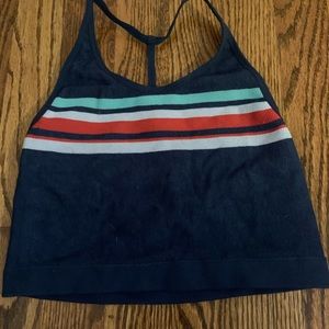 blue and red striped halter crop top